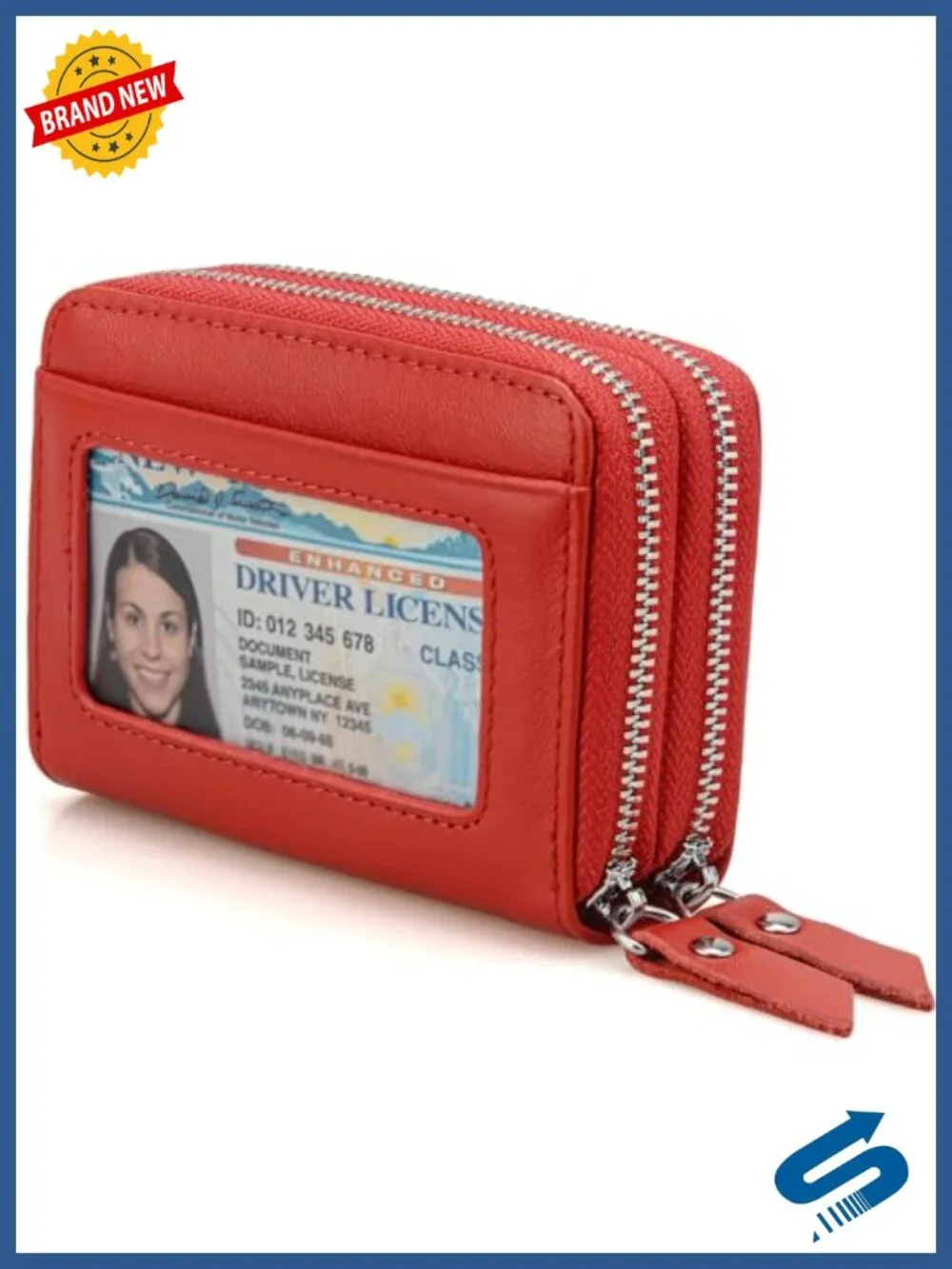 Slim RFID Blocking Credit Card Holder with ID Window, Double Zipper Wallet,